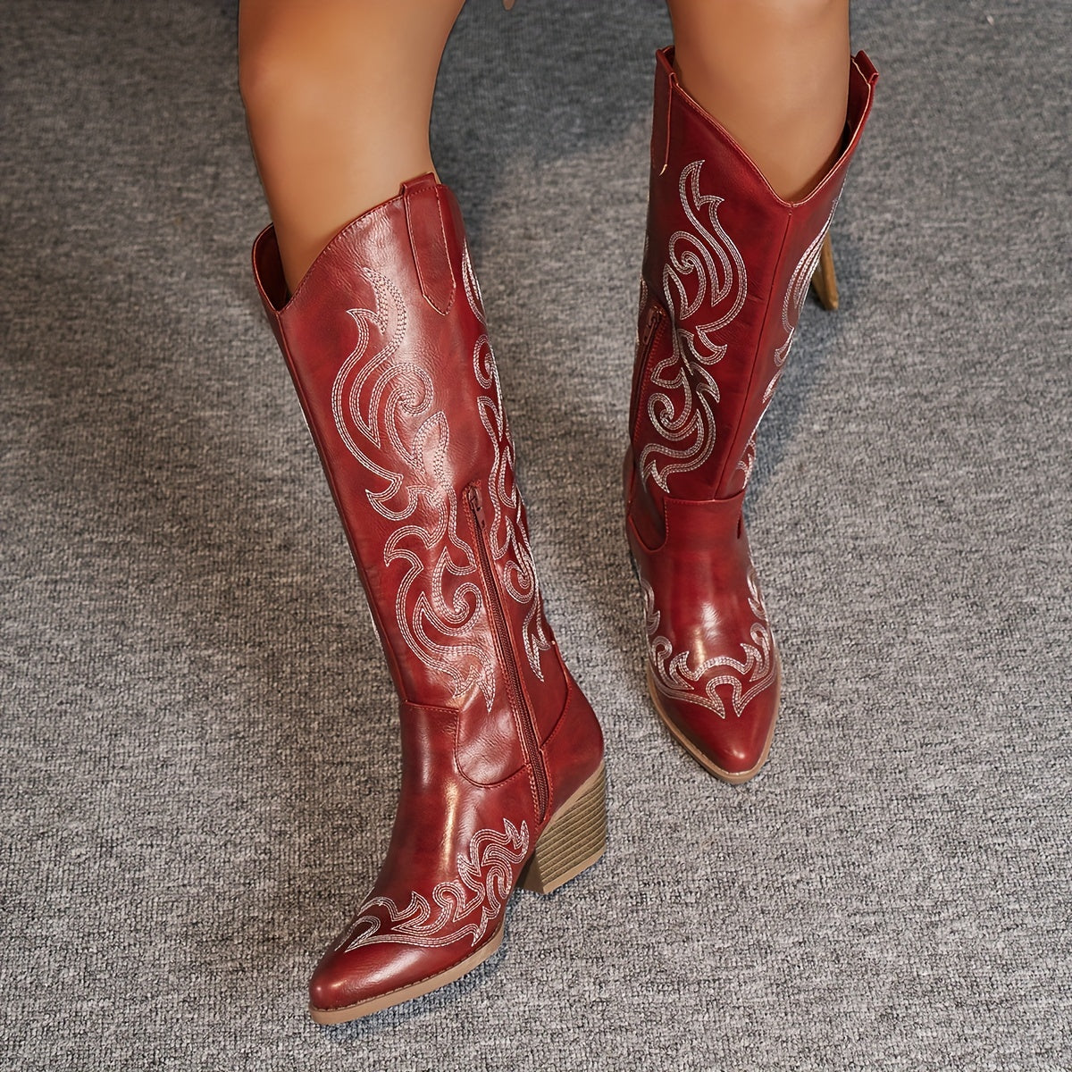 Knee-High Cowboy Boots with Block Heel