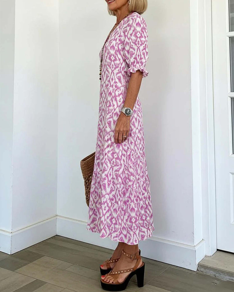 Ruffle print midi dress, full length view