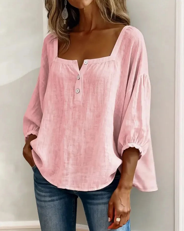 Boho shirt in yellow, square neckline and batwing sleeve detail | Alba Muse