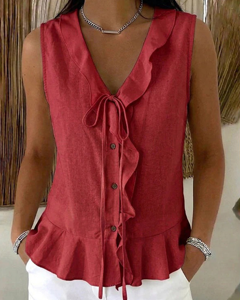 Women's Ruffle Tie-Front Sleeveless Vest