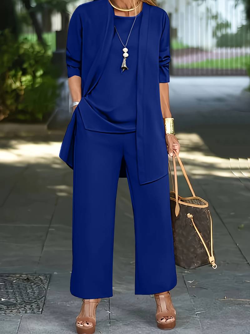 Women's Open-Front Jacket Wide-Leg 3-Piece Co-Ord Set jacket detail - Elegant Smart-Casual Set