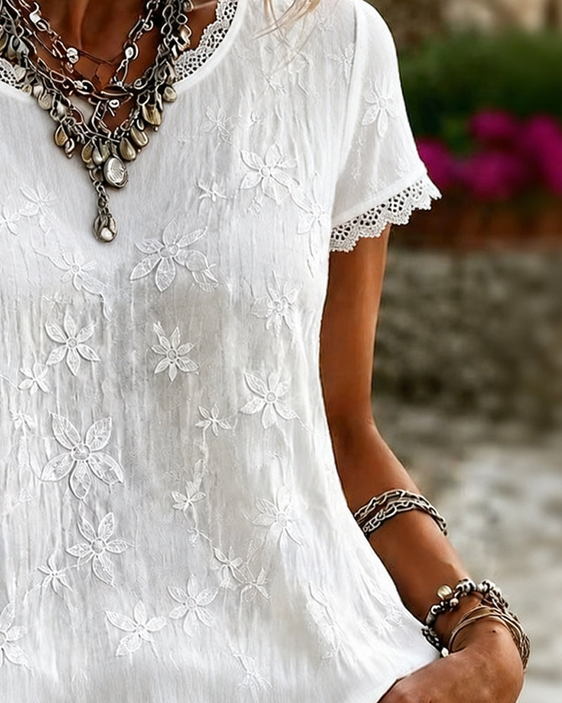 Solid colour lace detail T-shirt, styled view