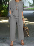 Women's Open-Front Jacket Wide-Leg 3-Piece Co-Ord Set full look - Elegant Smart-Casual Set