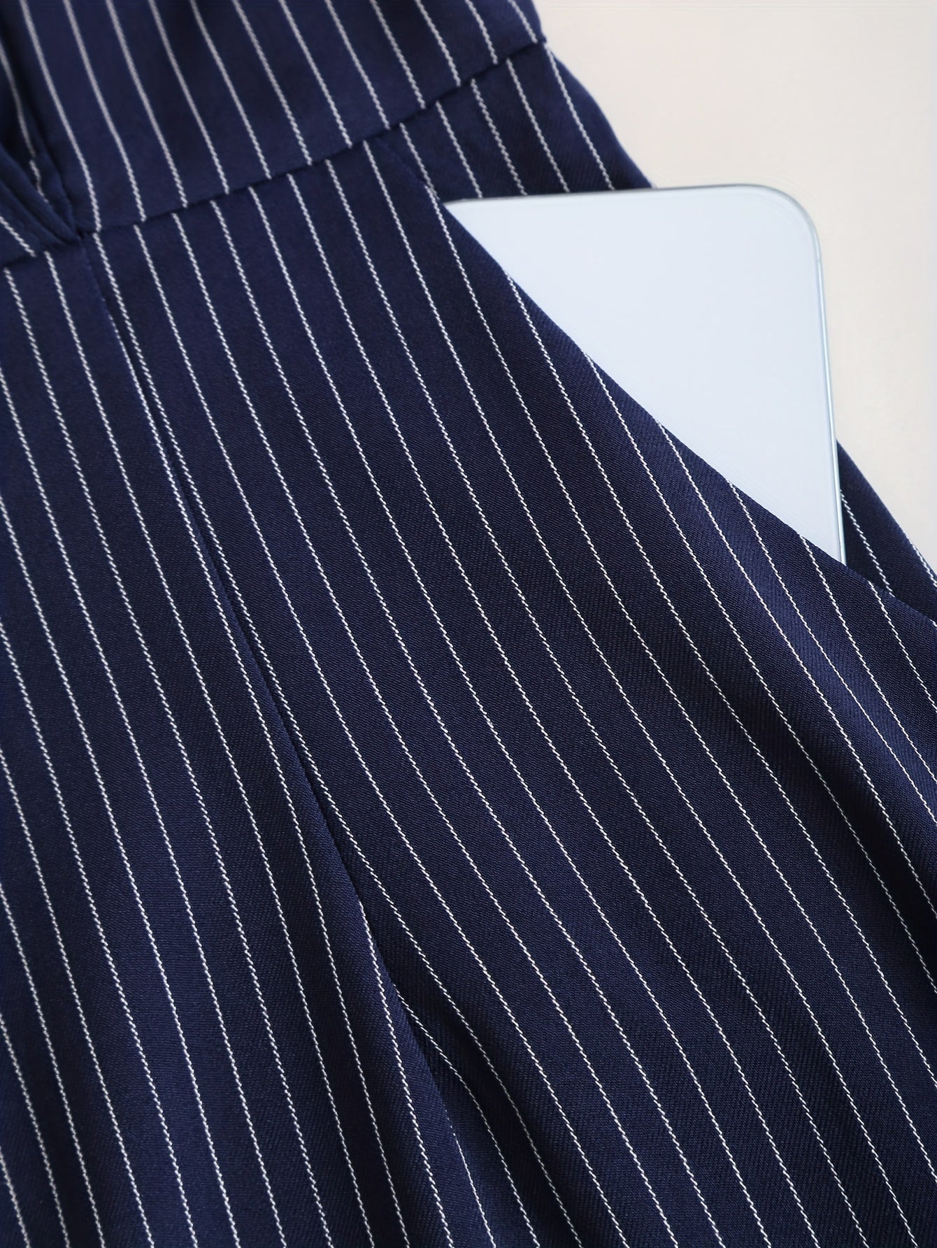 Navy Pinstripe Pencil Midi Dress