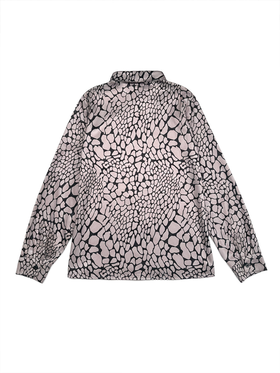 Snakeskin Print Contrast Lapel Blouse