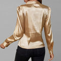 Women's Satin Draped Wrap Puff Sleeve Blouse