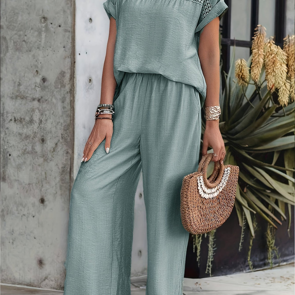 Short Sleeve Top & Wide Leg Trousers Co-ord Set