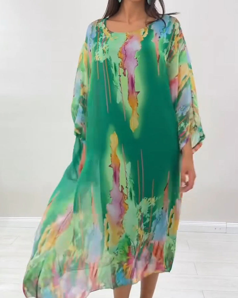Smudged print midi dress, side view