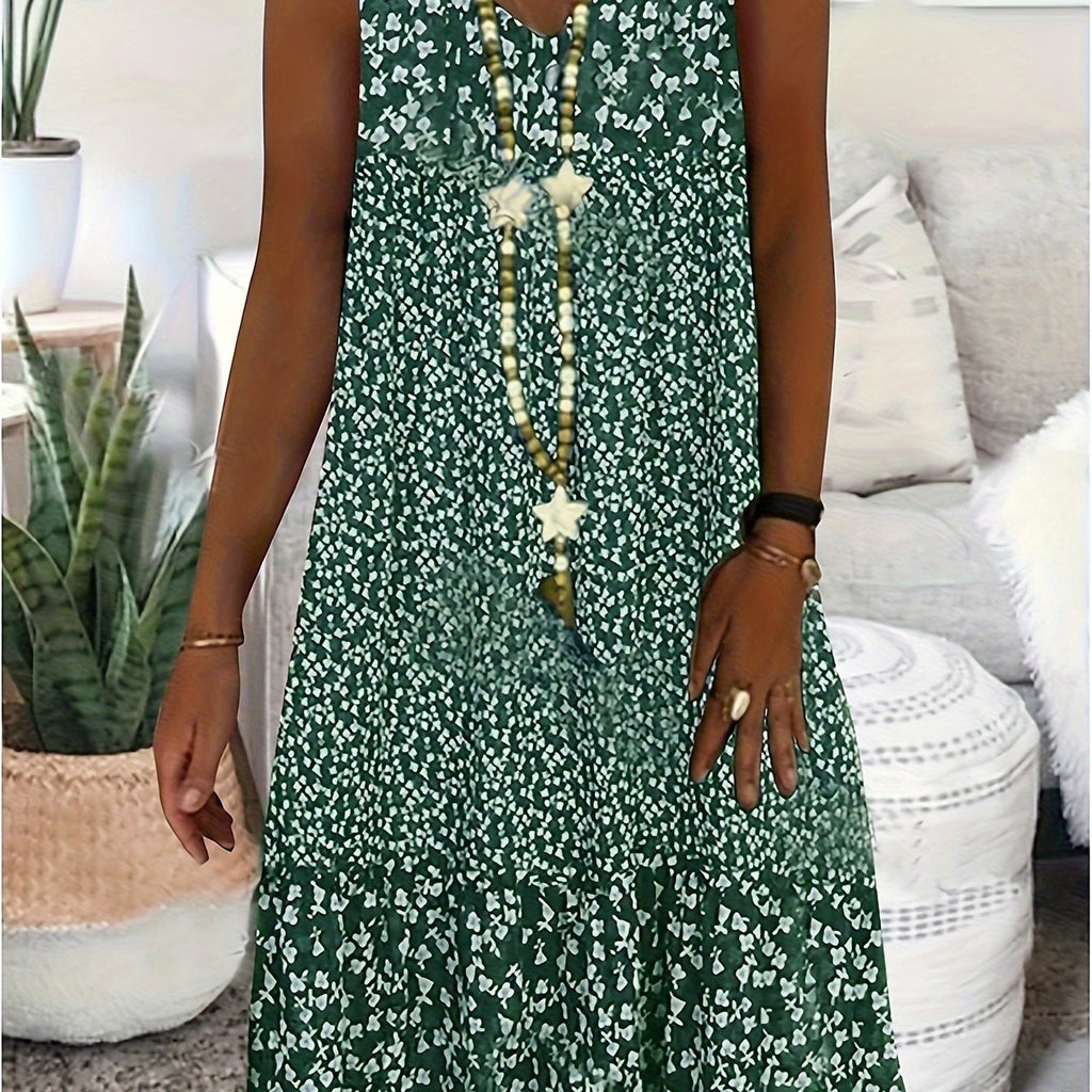Directional print V-neck sleeveless summer midi dress | Alba Muse