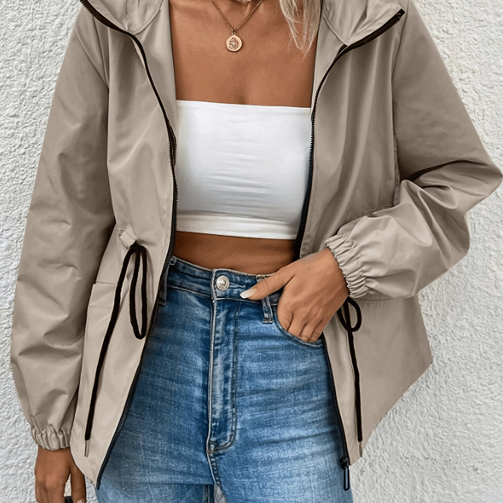 Khaki hooded drawstring-waist coat