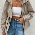 Khaki hooded drawstring-waist coat