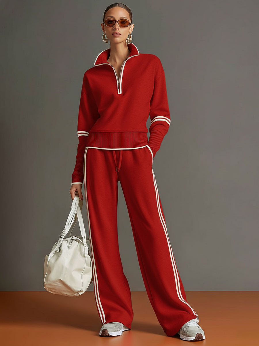 Half-Zip Tracksuit Co-Ord Set with Wide-Leg Trousers