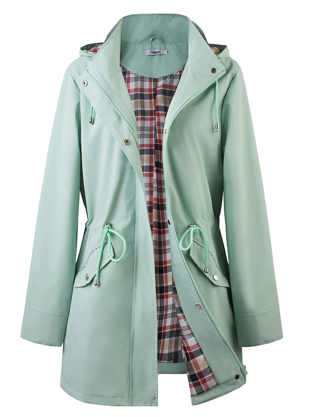Hooded drawstring waist zip up coat with an attached hood
