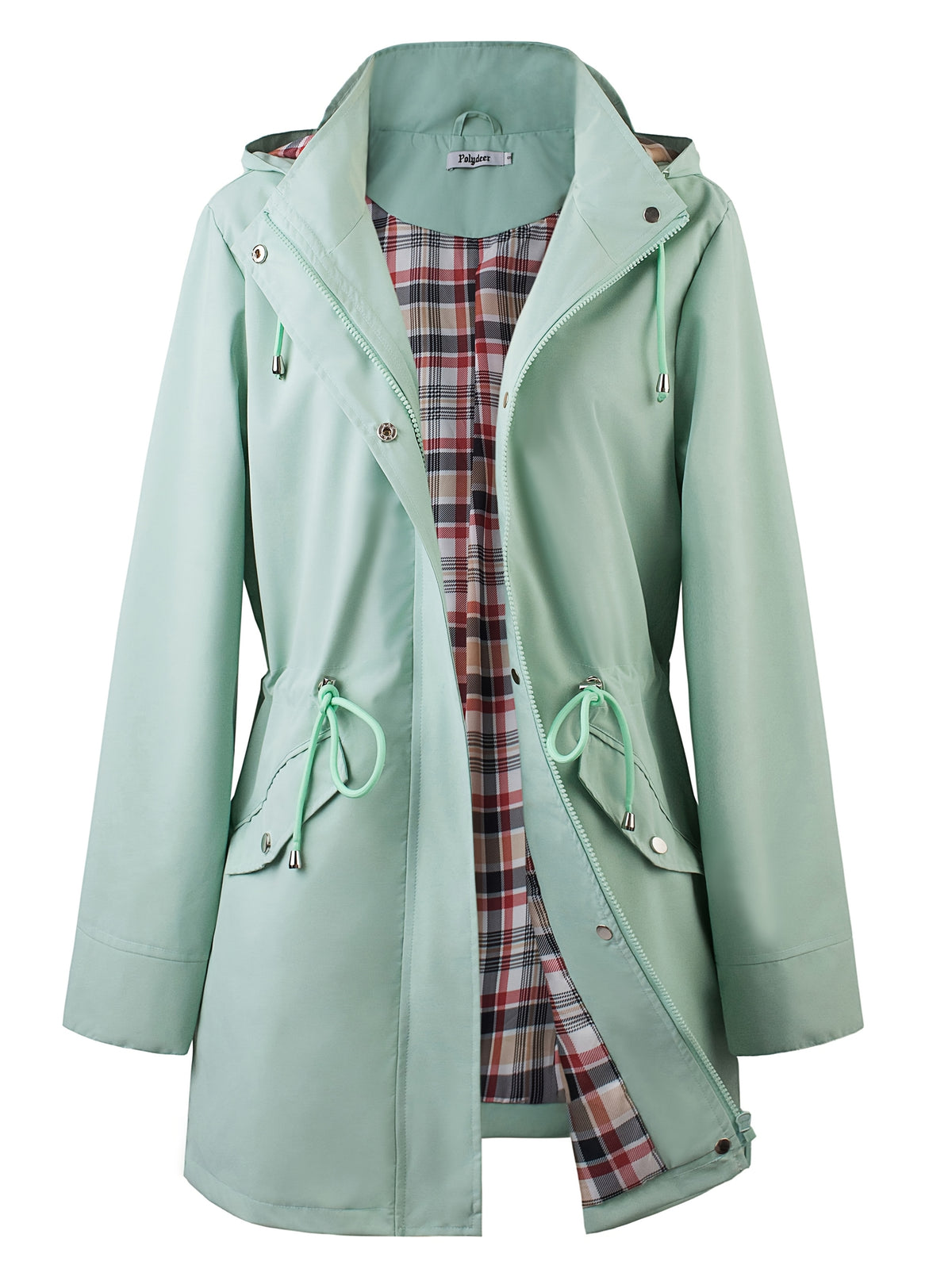 Hooded drawstring waist zip up coat with an attached hood