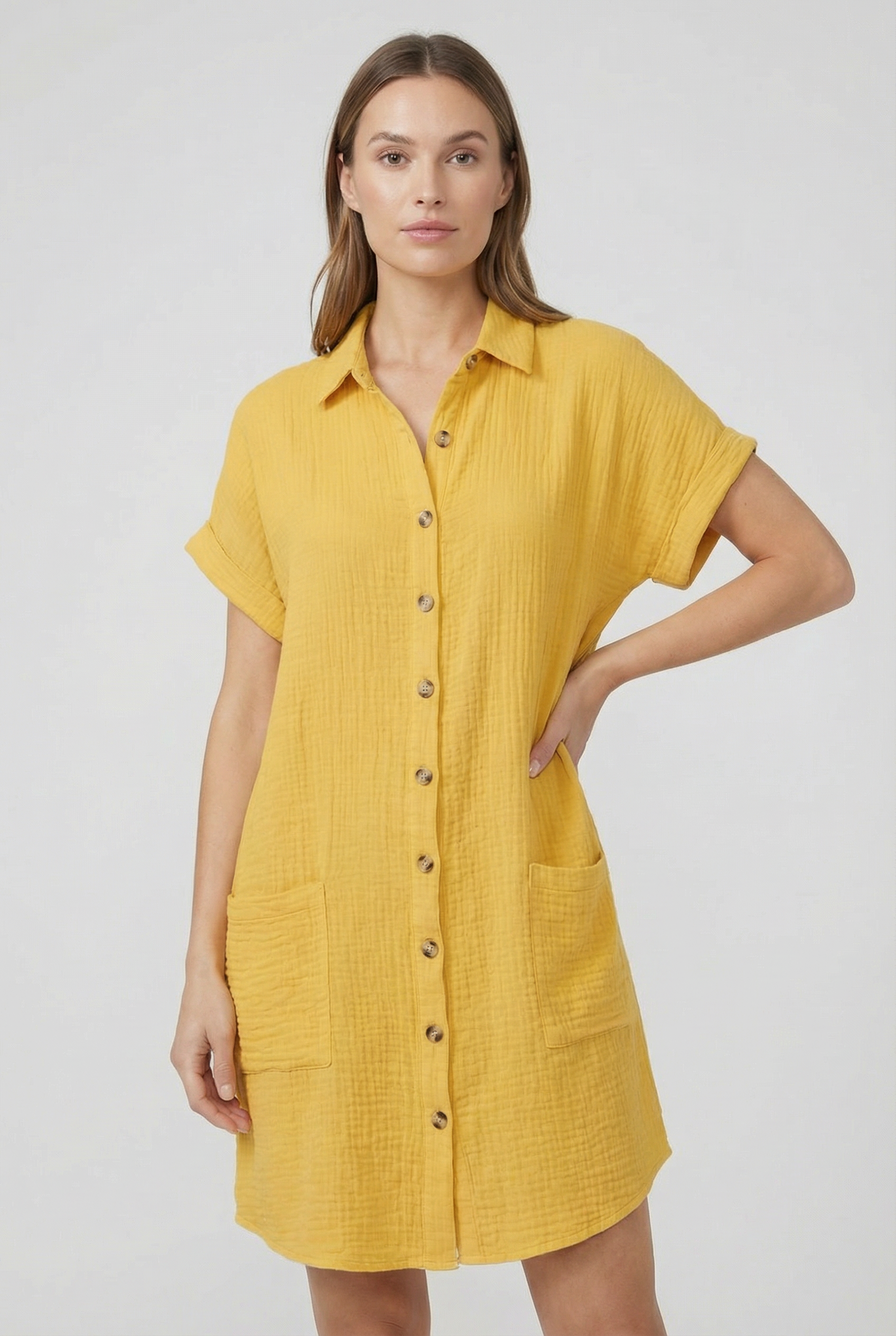 Women's Cotton Blend Short Sleeve Shirt Dress