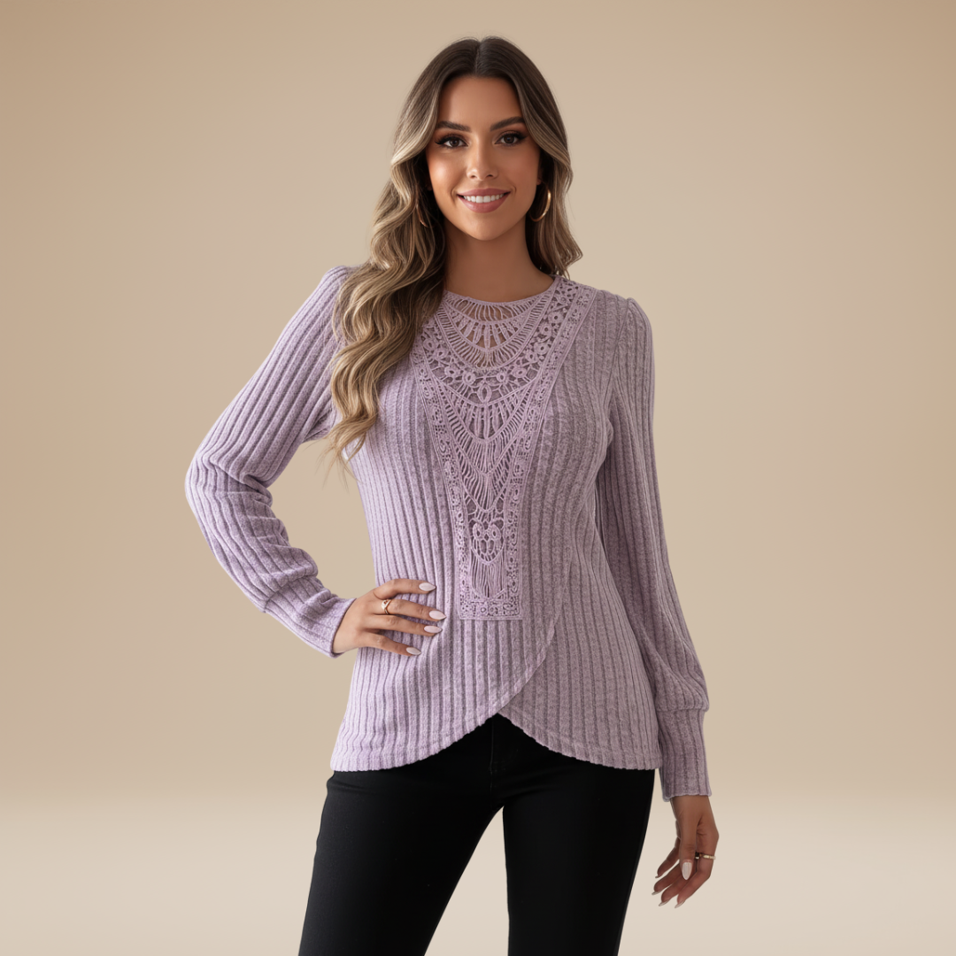 Women's Ribbed Sweater with Front Detail