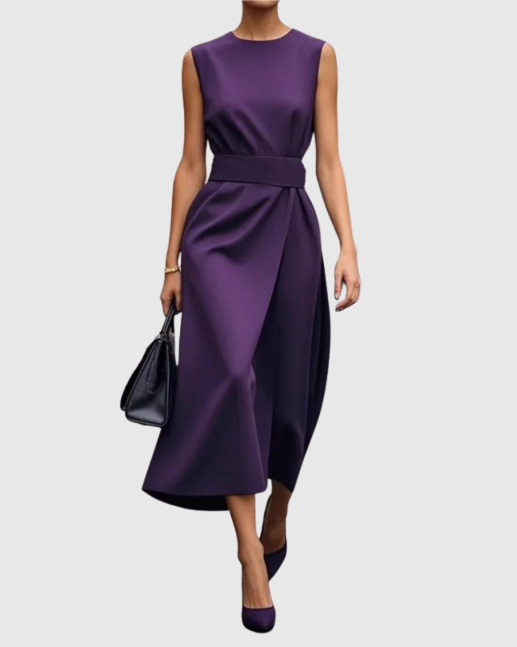 Round Neck Sleeveless Draped Midi Dress