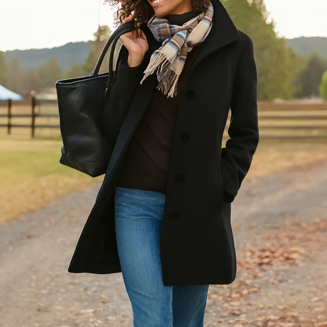 Classic long button placket winter coat with versatile styling