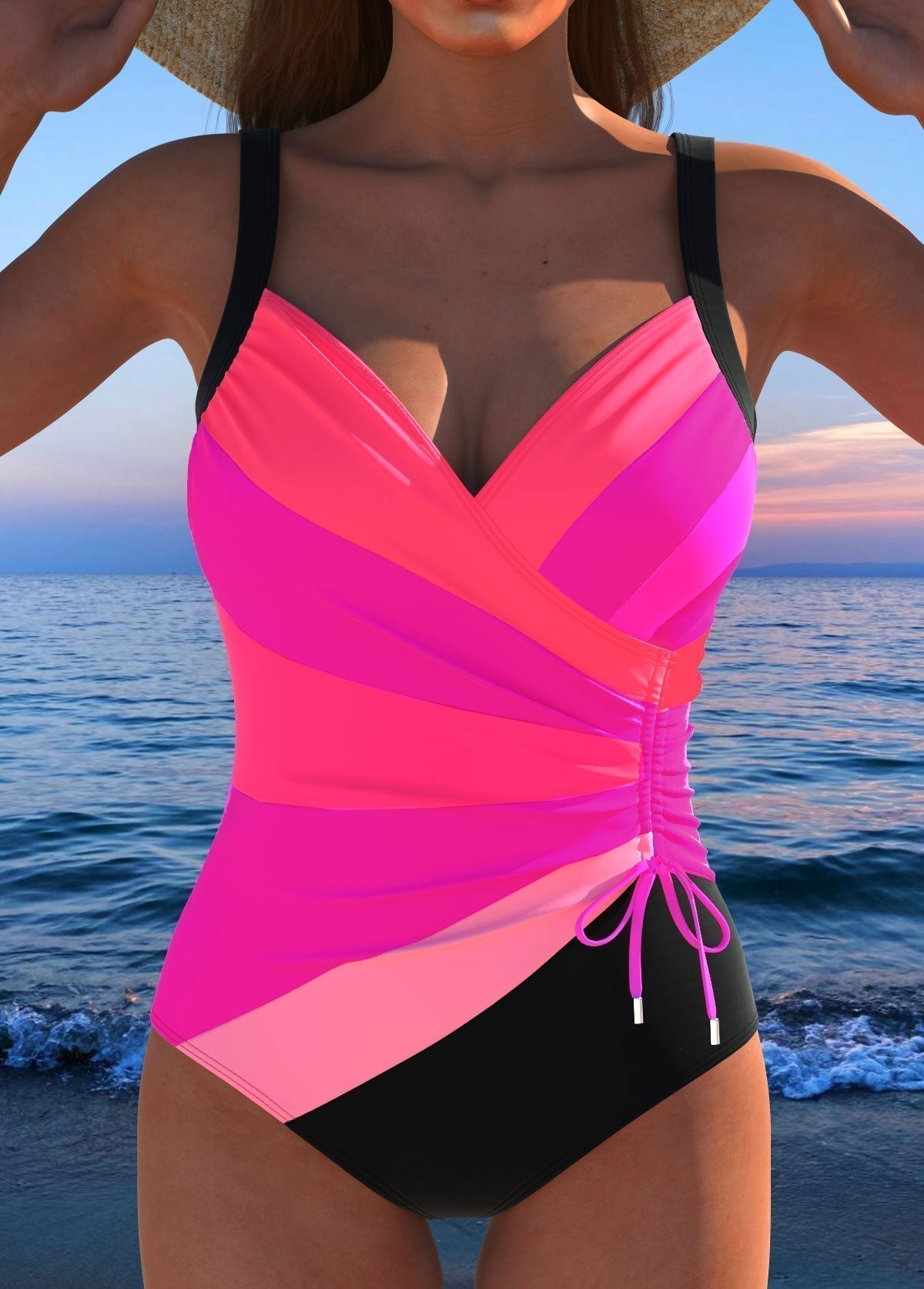 Women's Printed Swimsuit with Tummy Control and Adjustable Straps