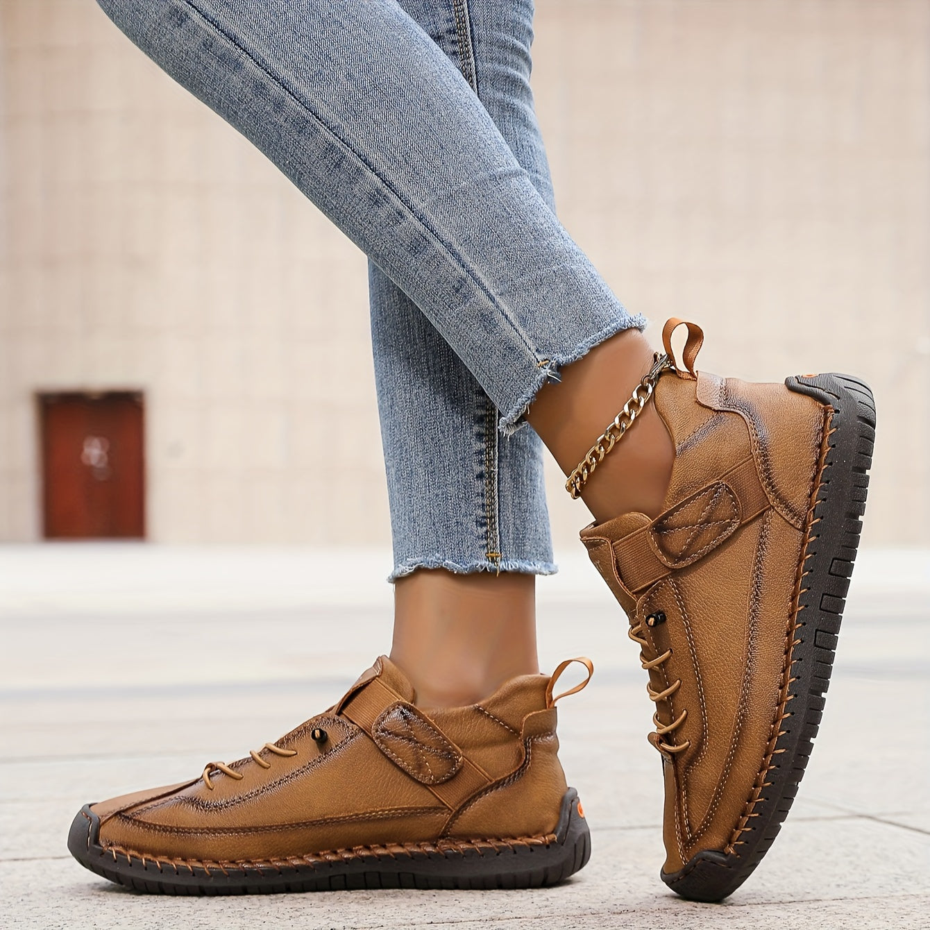 Close-up of cushioned sole on women's orthopaedic trainers