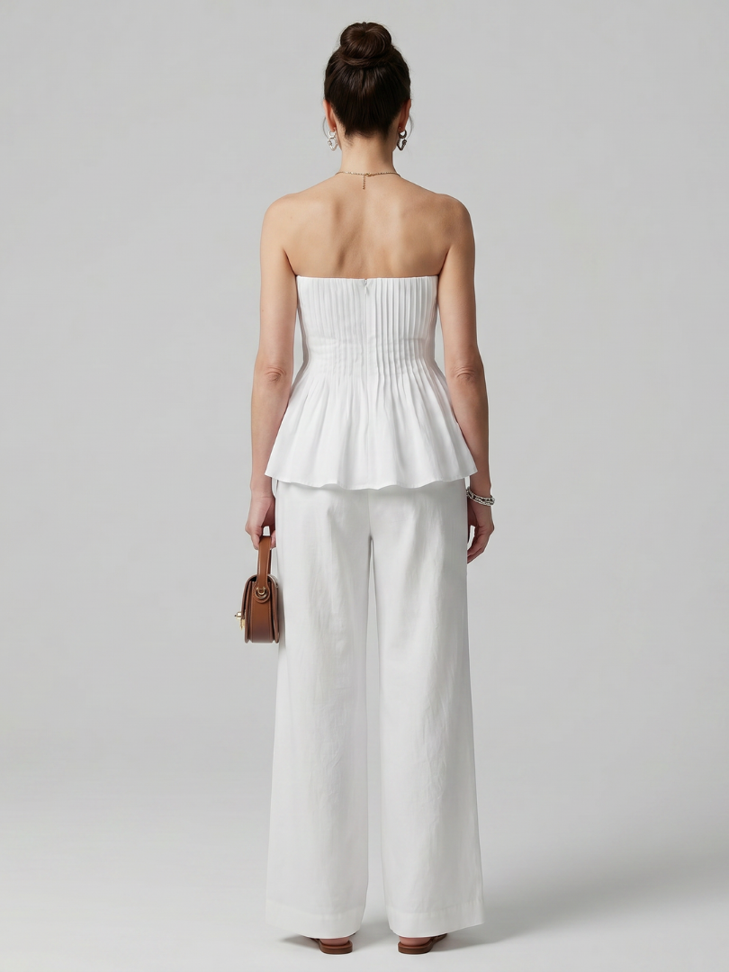 Women's smocked bodice peplum top with matching wide leg pants