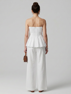 Women's smocked bodice peplum top with matching wide leg pants