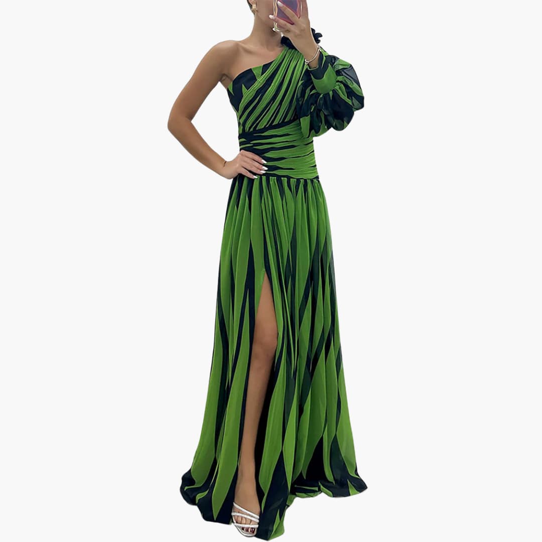 Wedding guest maxi dress three-quarter view