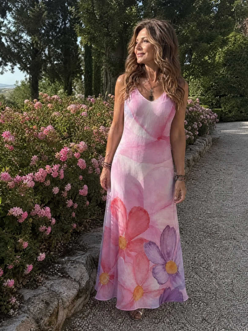 Nemen watercolour floral midi dress, print detail view