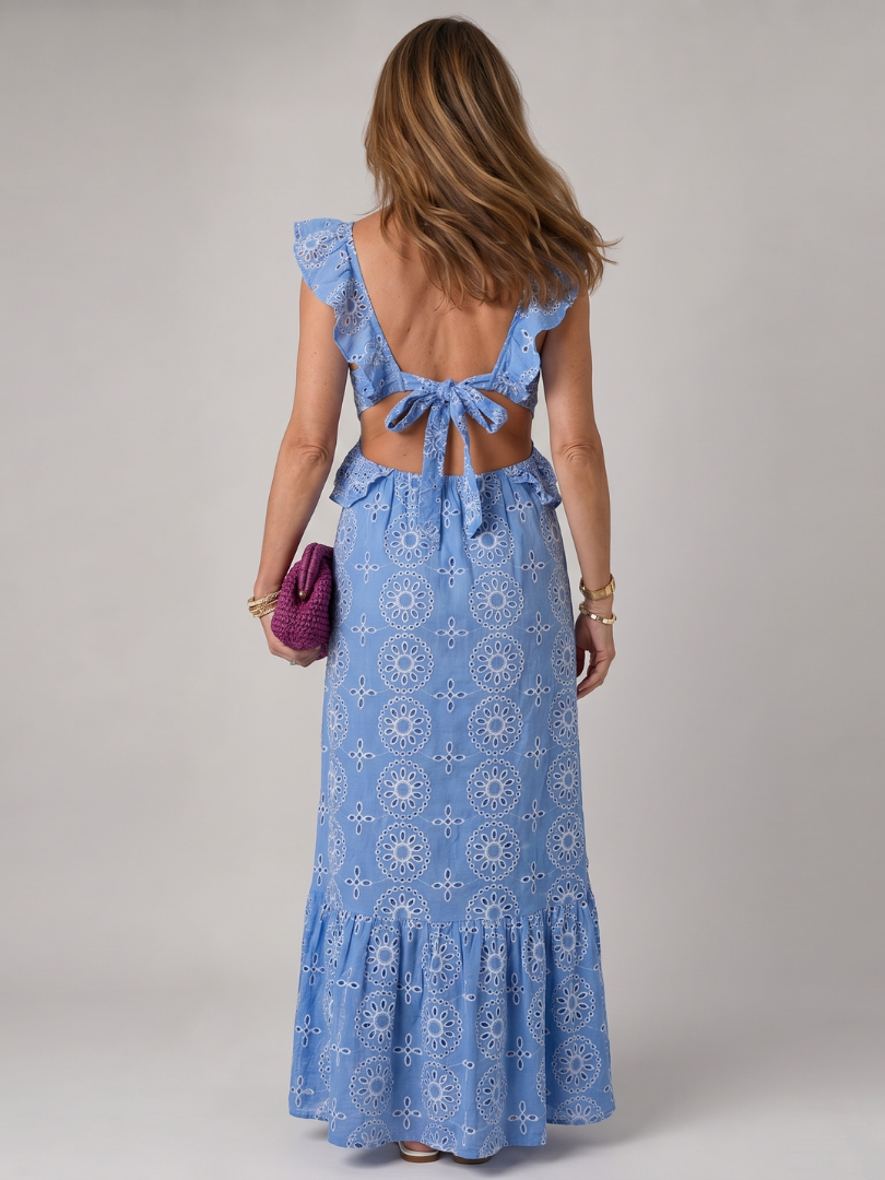 Sleeveless ruffle midi dress full length | Alba Muse