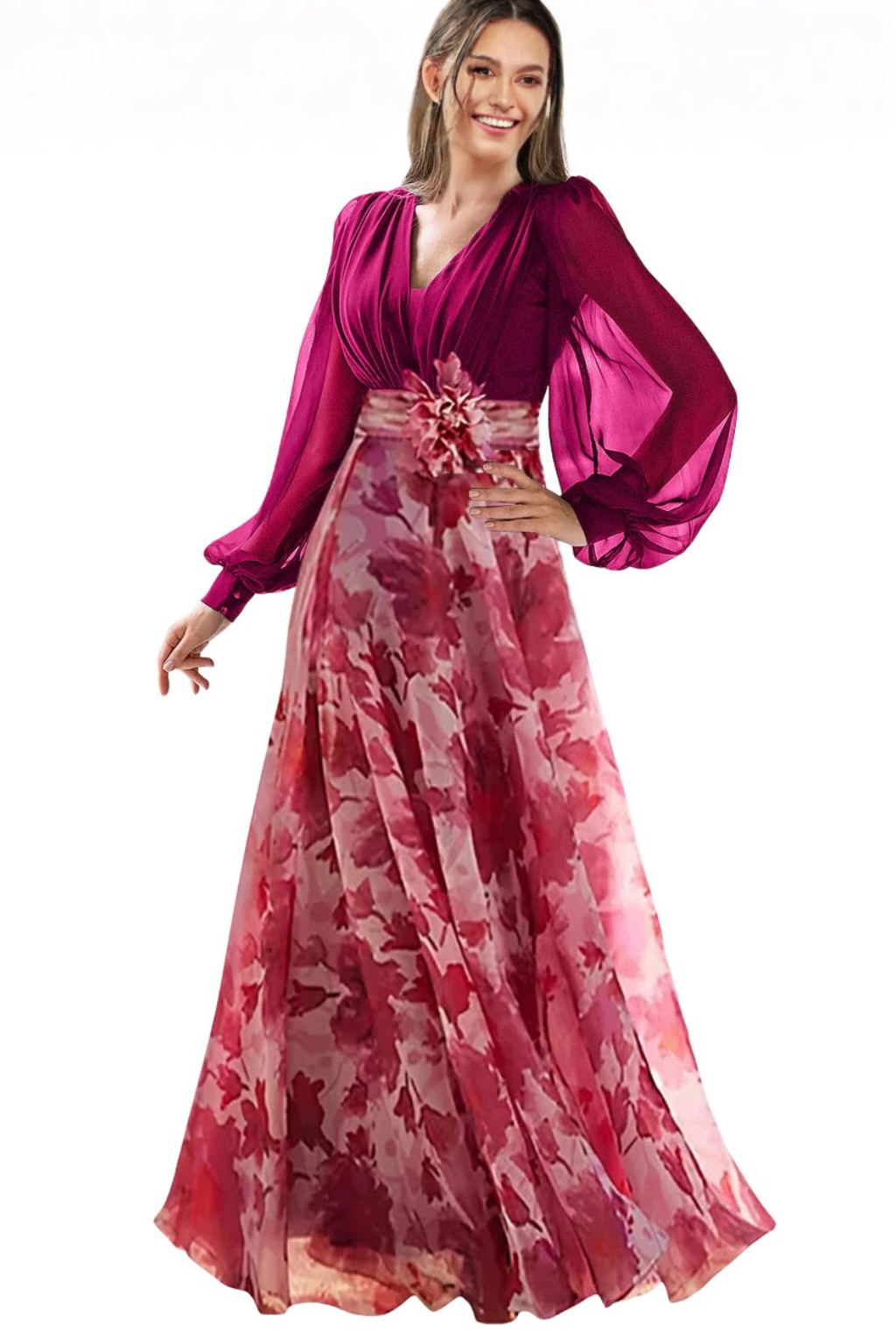 Women's V-neck floral maxi dress for summer weddings