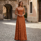 Women's spaghetti strap formal maxi gown, full length view