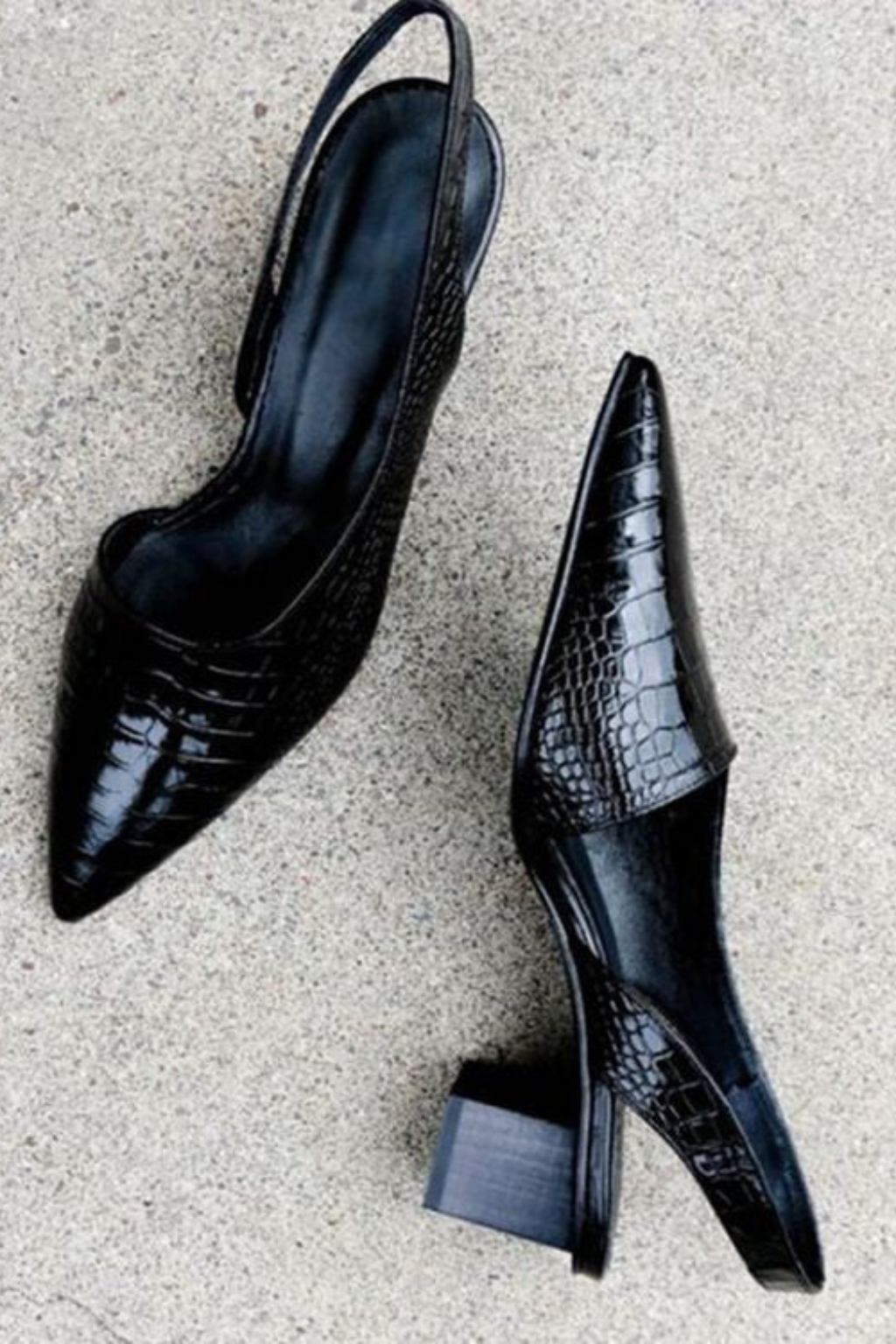 Women's slingback pumps with structured pointed toe, back view showing strap