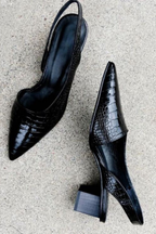 Women's slingback pumps with structured pointed toe, back view showing strap