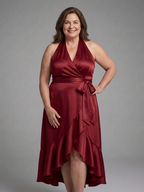 Halter wrap dress tailored silhouette full view