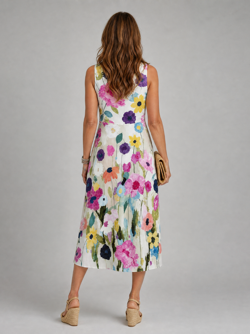 Flory floral midi dress in multicolour, back view