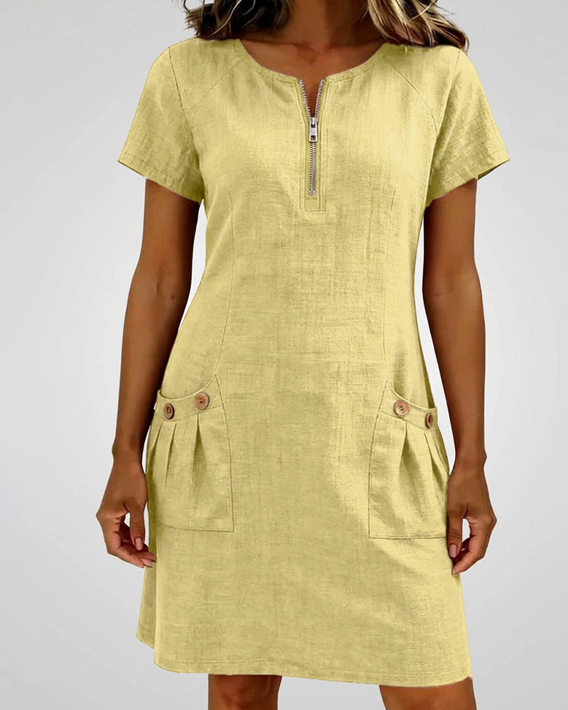 Cotton linen pocket zip dress, styled view