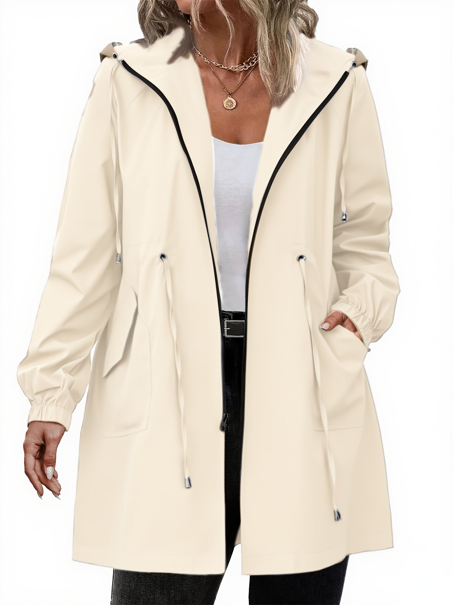 Yellow hooded plus size coat