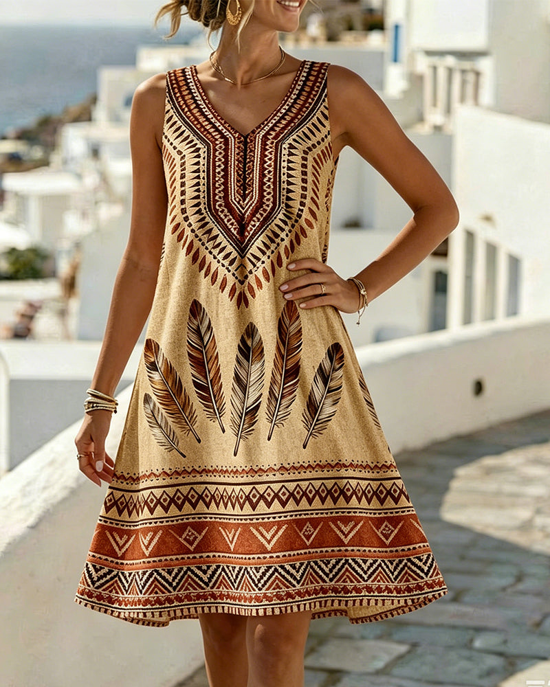 Ethnic print shift dress, styled view