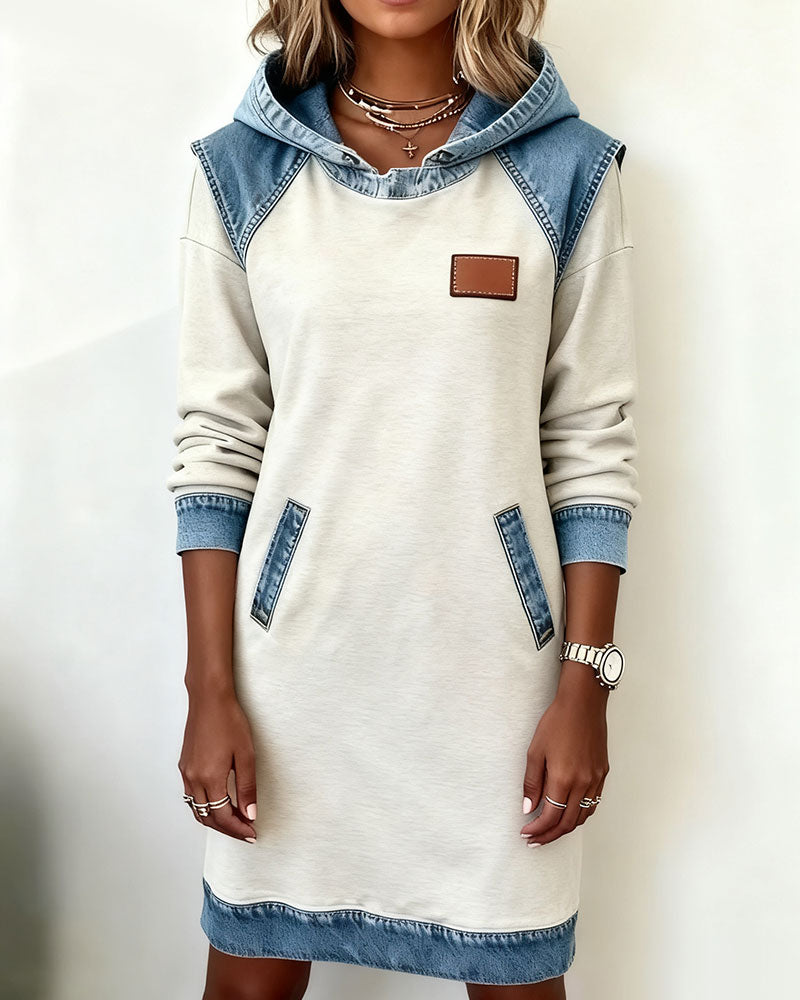 Colour Block Dress Panelled Hooded Long Sleeve | Alba Muse