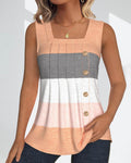 Striped button shirred vest top, detail view