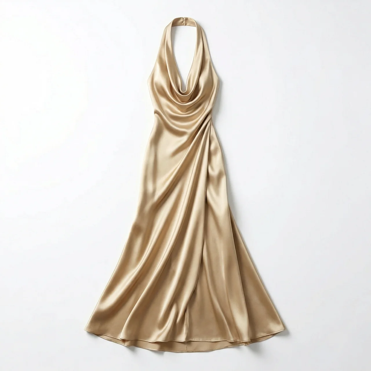 Gold satin dress neckline detail close-up