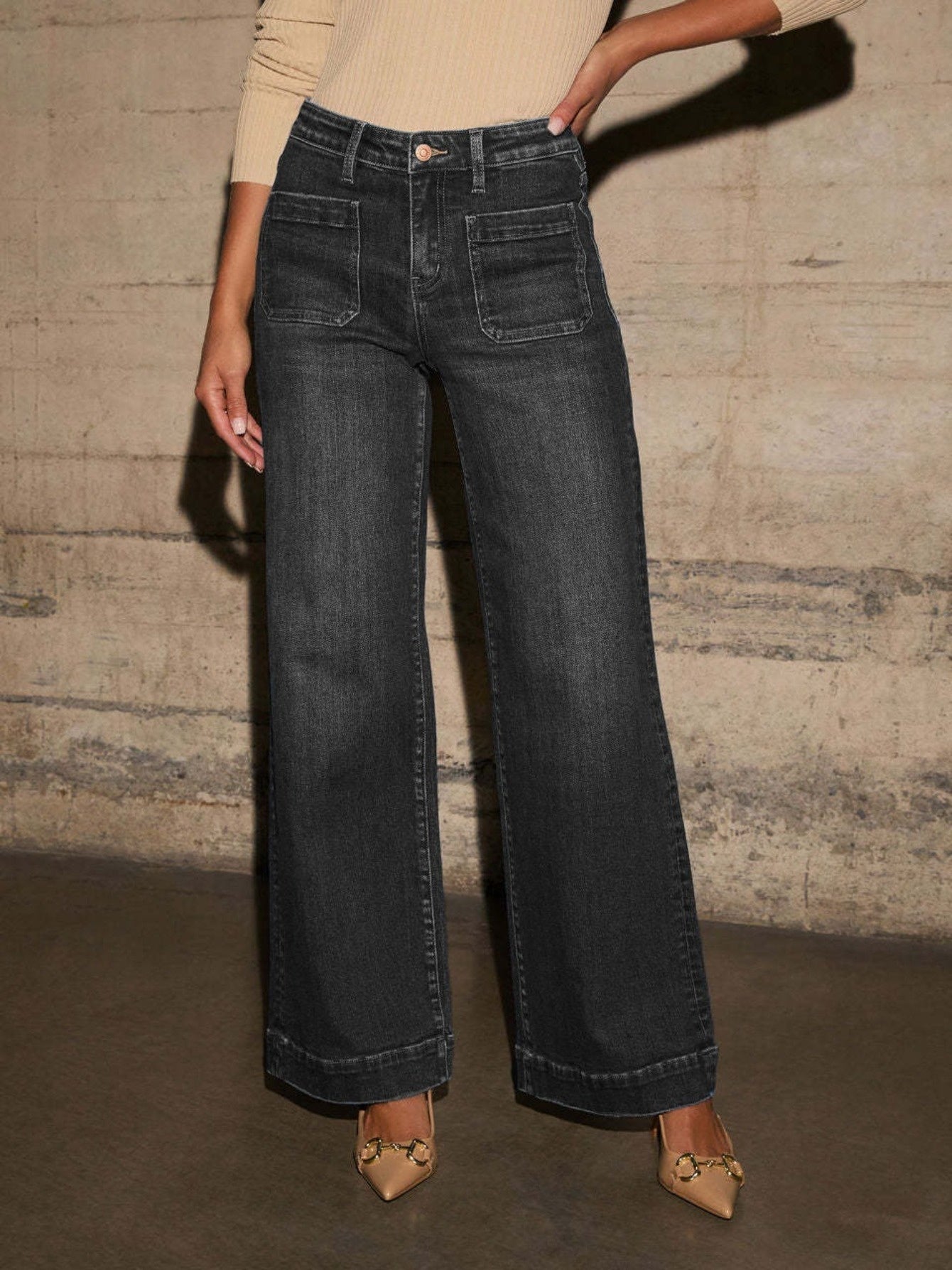High-Waist Wide-Leg Stretch Jeans