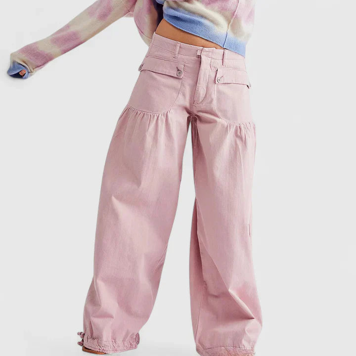 Women's wide leg pleated trousers, full length view