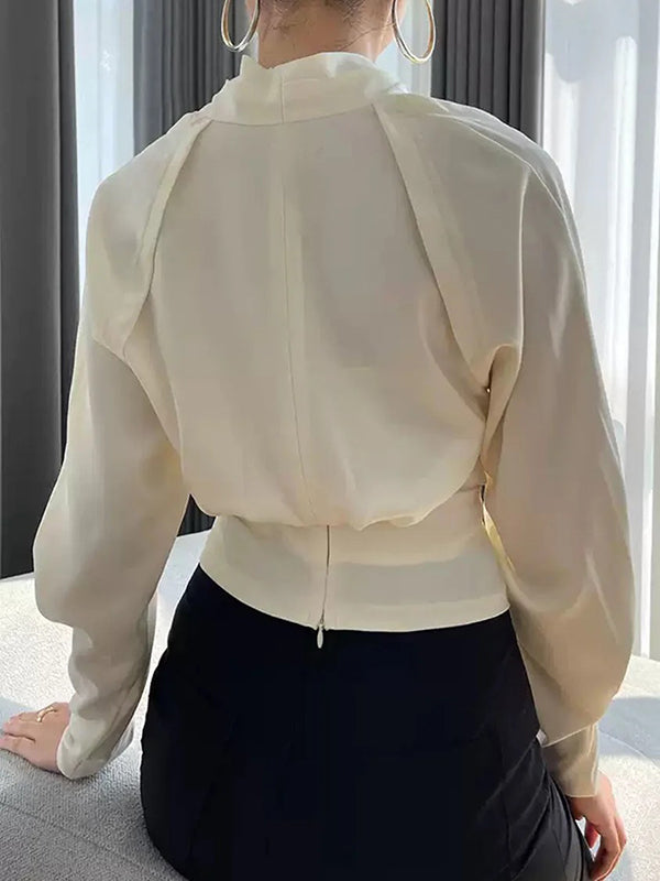Zip-Front V-Neck Blouse