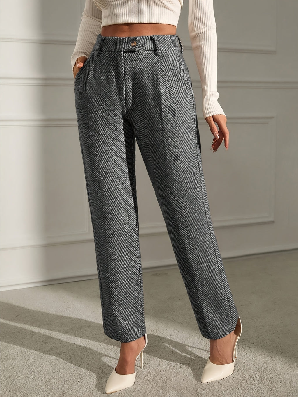Grey elegant straight-leg office Trousers