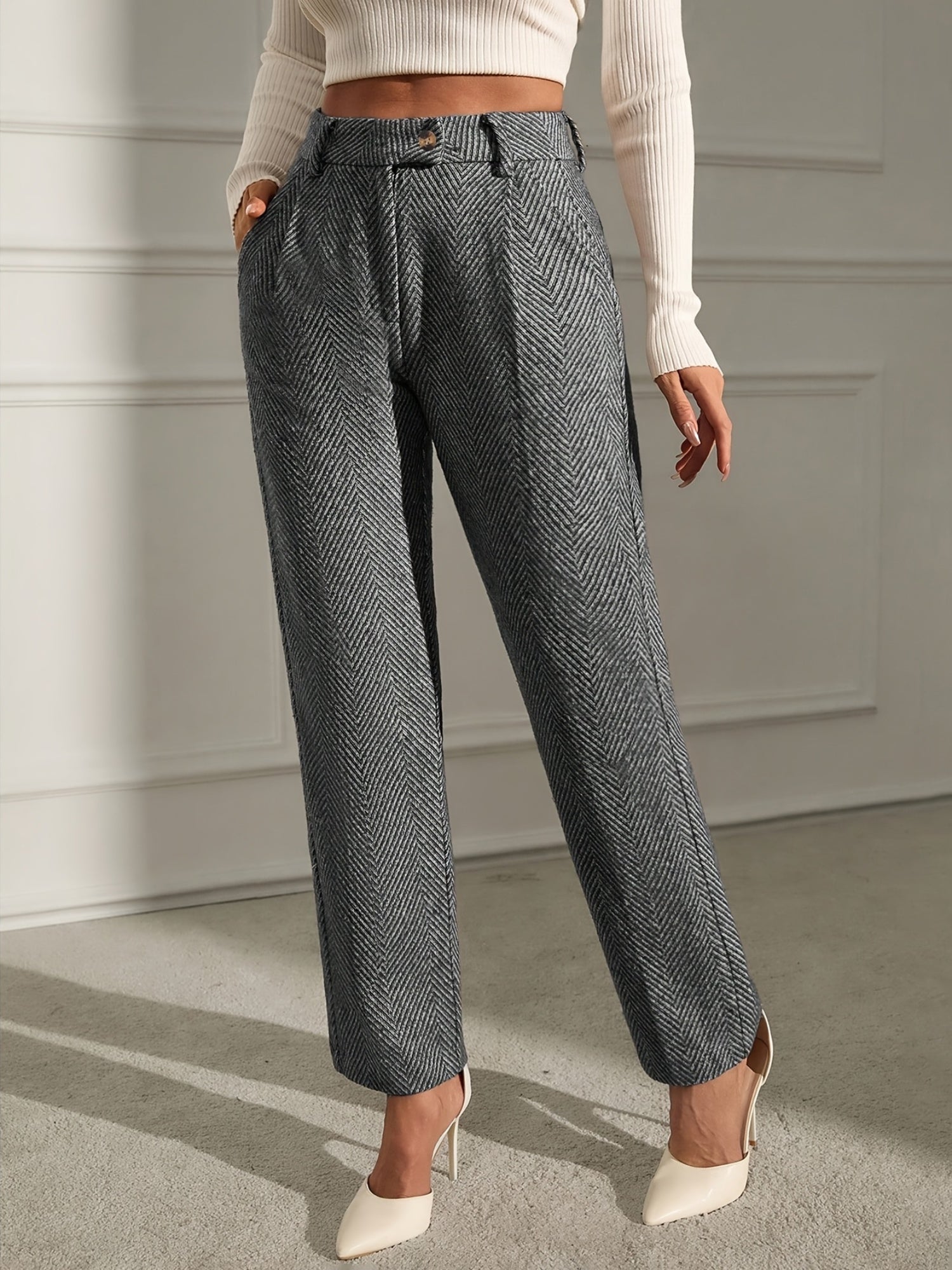 Grey elegant straight-leg office Trousers