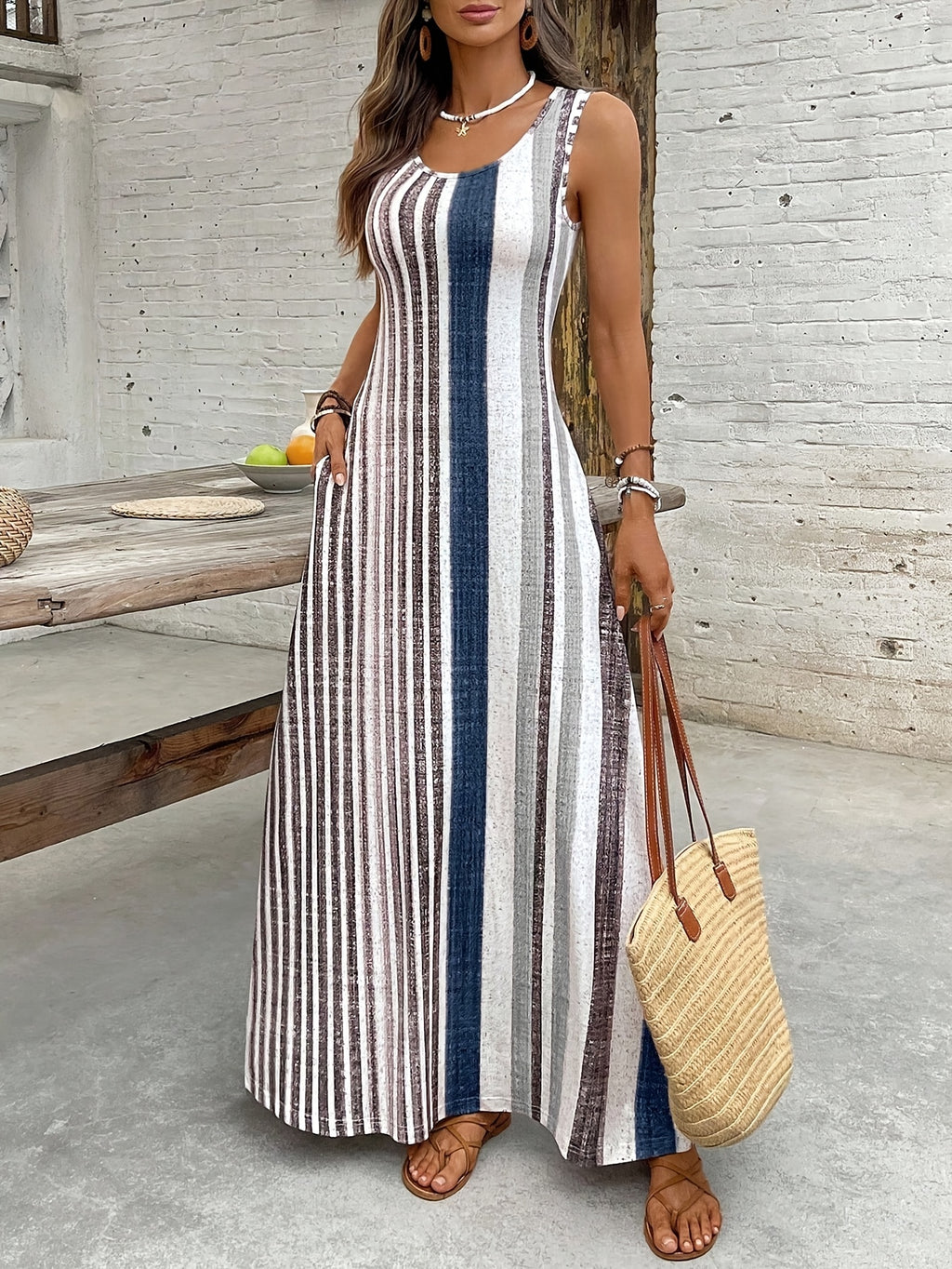 Vibrant Printed Casual Midi Dress in Multicolour, full length view