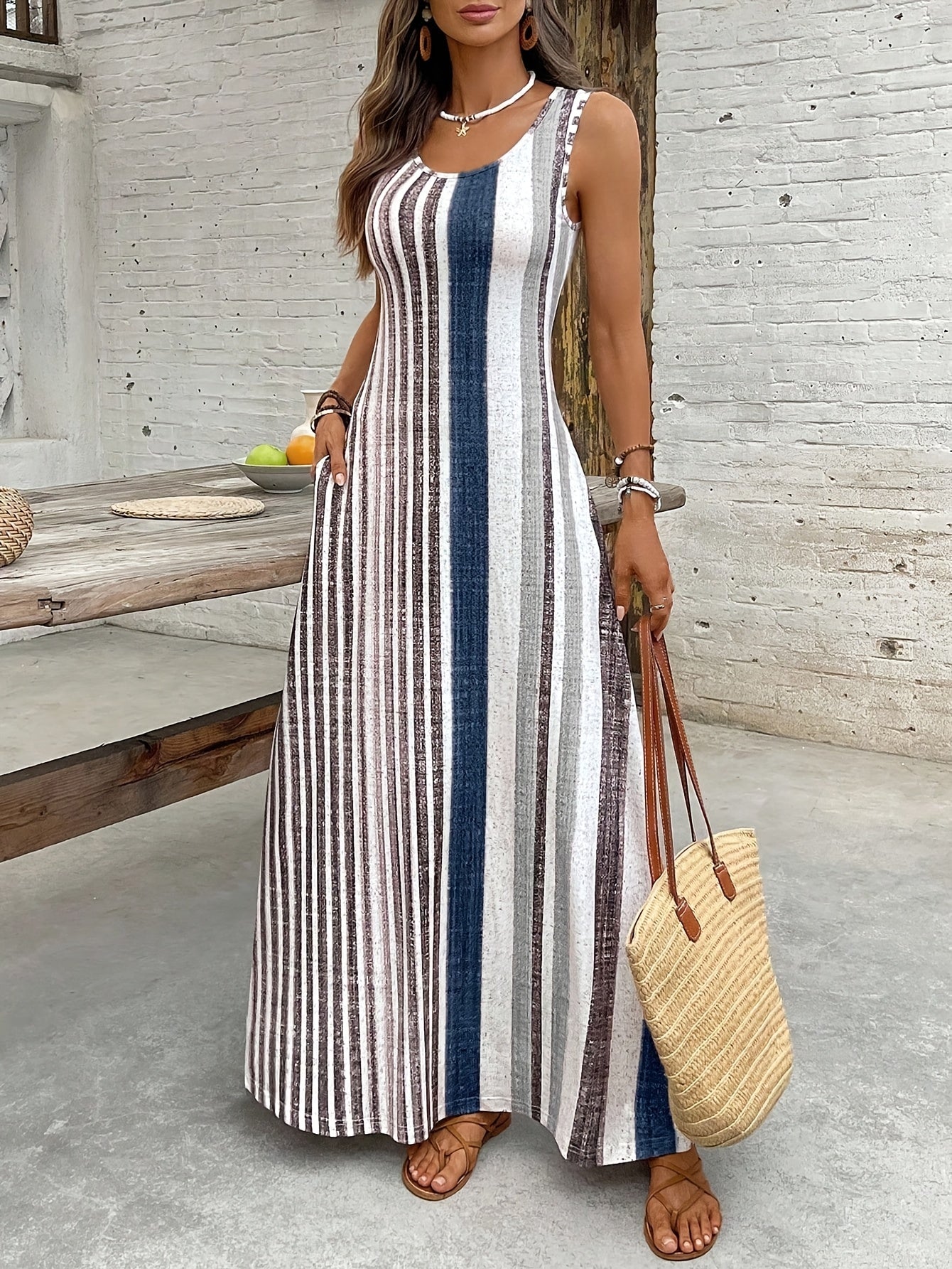 Vibrant Printed Casual Midi Dress in Multicolour, full length view