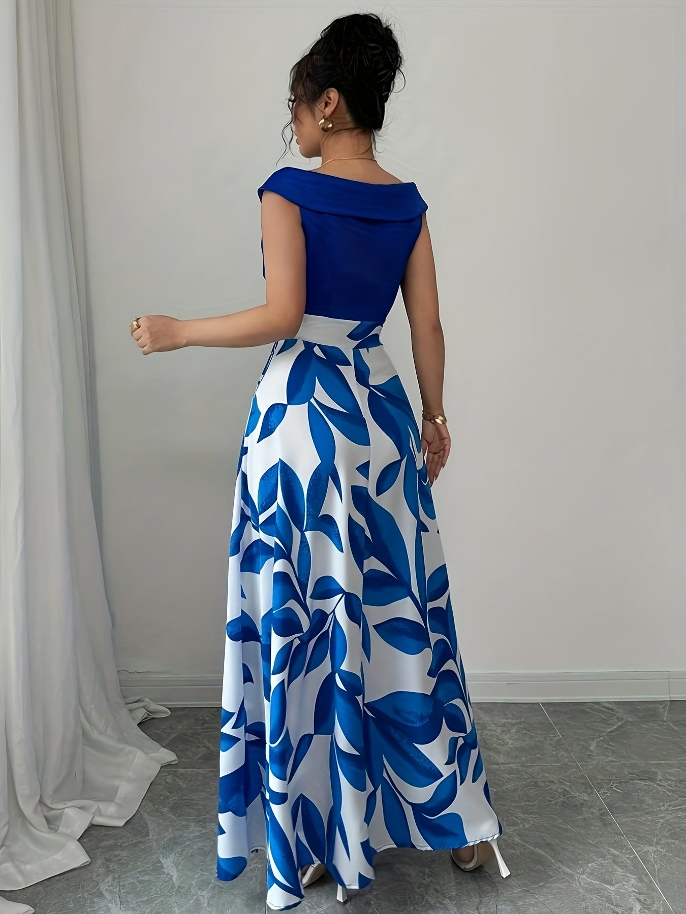 Wedding guest A-line maxi dress, skirt detail
