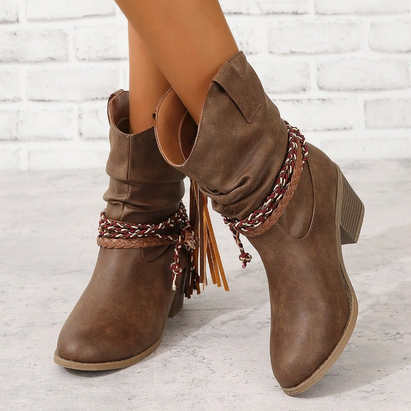Women's Western Cowboy Festival Boots in Maroon